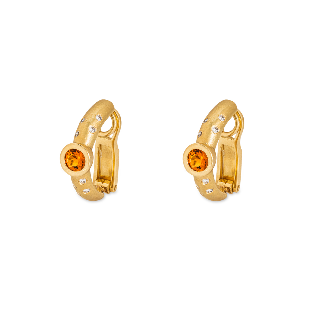 Yellow Gold Citrine & Diamond Half Hoop Earrings
